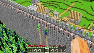 This TALL WALL Protect My Village from All Monster ! Minecraft Security Safest Defense Challenge !