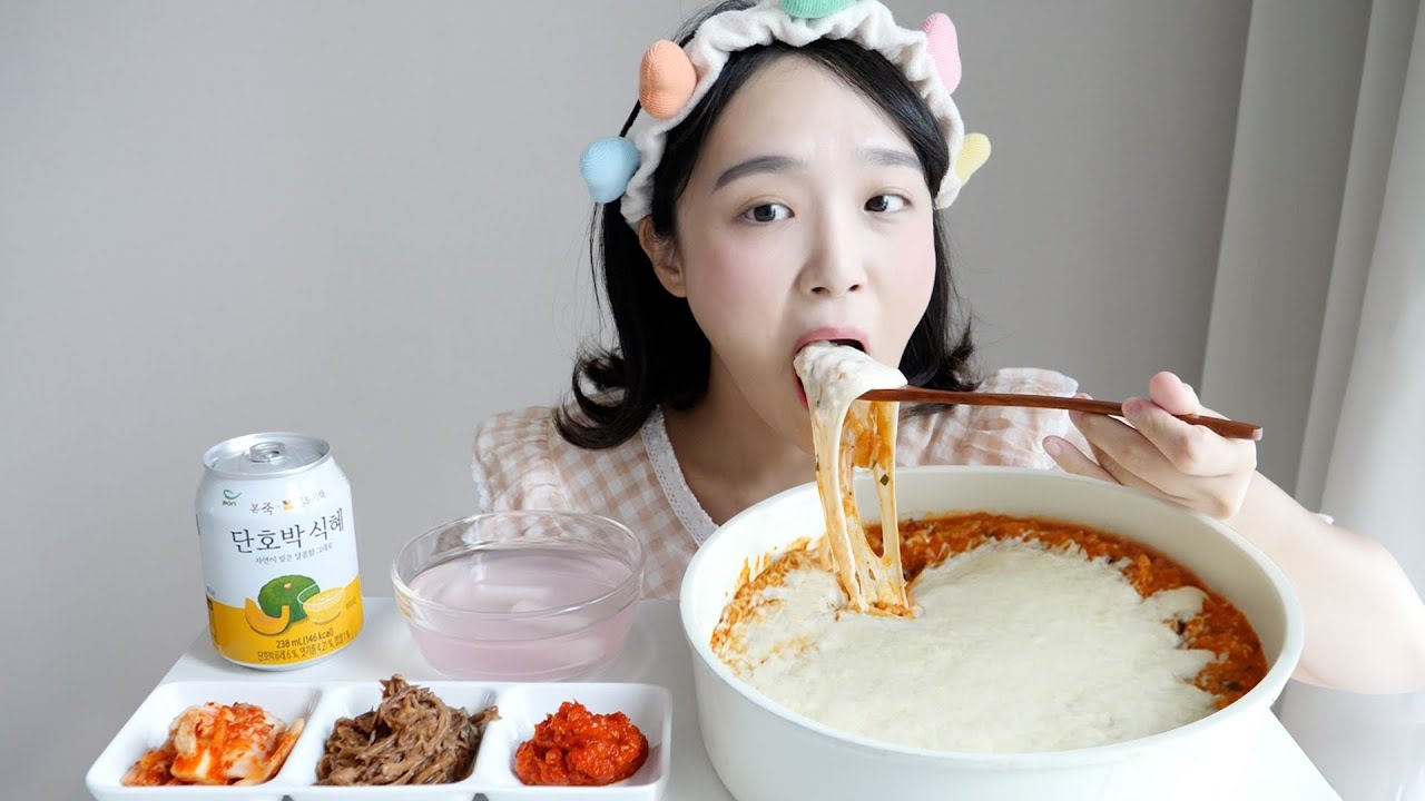 요즘인기폭발❤‍🔥치즈추가 5번 낙지김치죽 먹방 + 영지님께 무한 하트를🧡REALSOUND MUKBANG | Kimchi rice porridge, Cheese :D