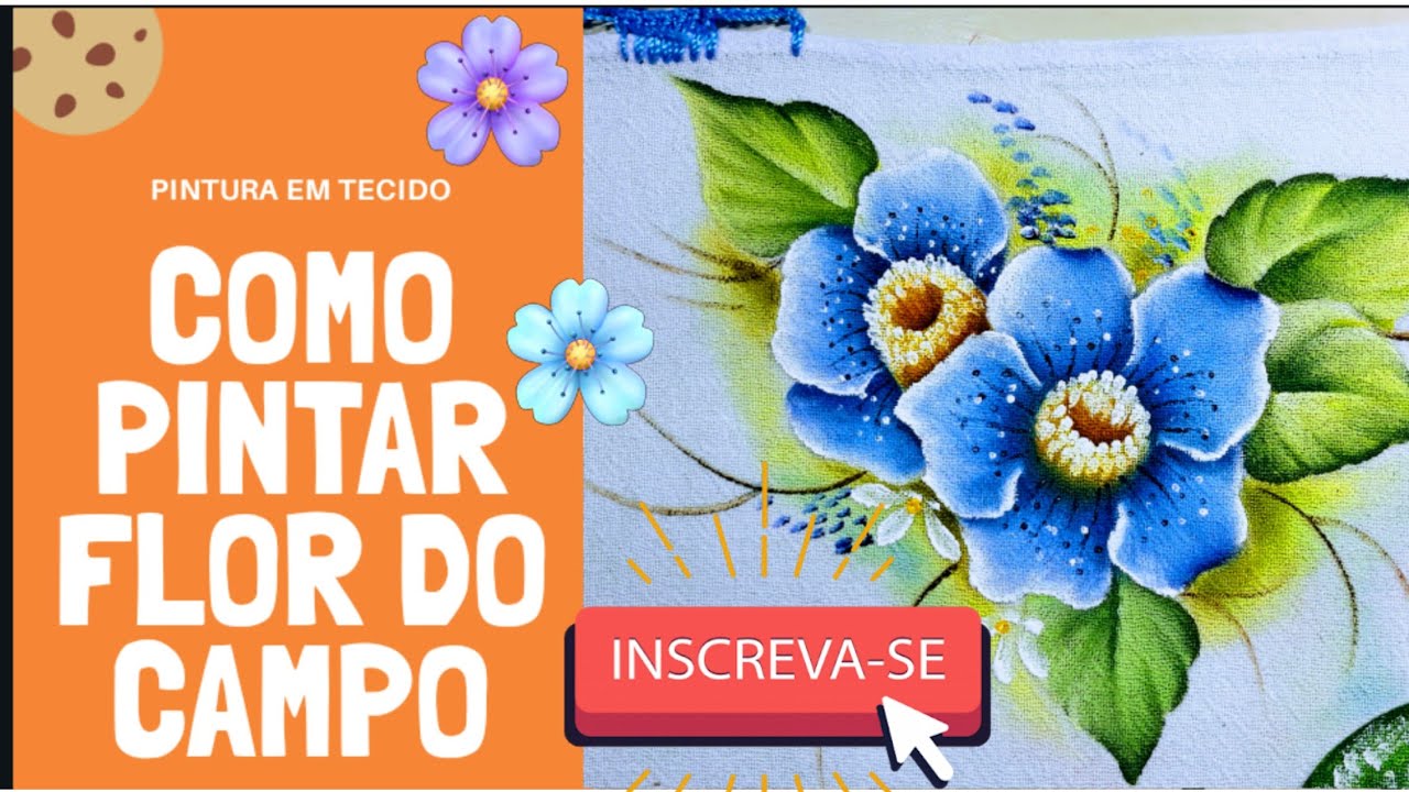 pintura em tecido  como pintar flor do campo azul ,passo a passo