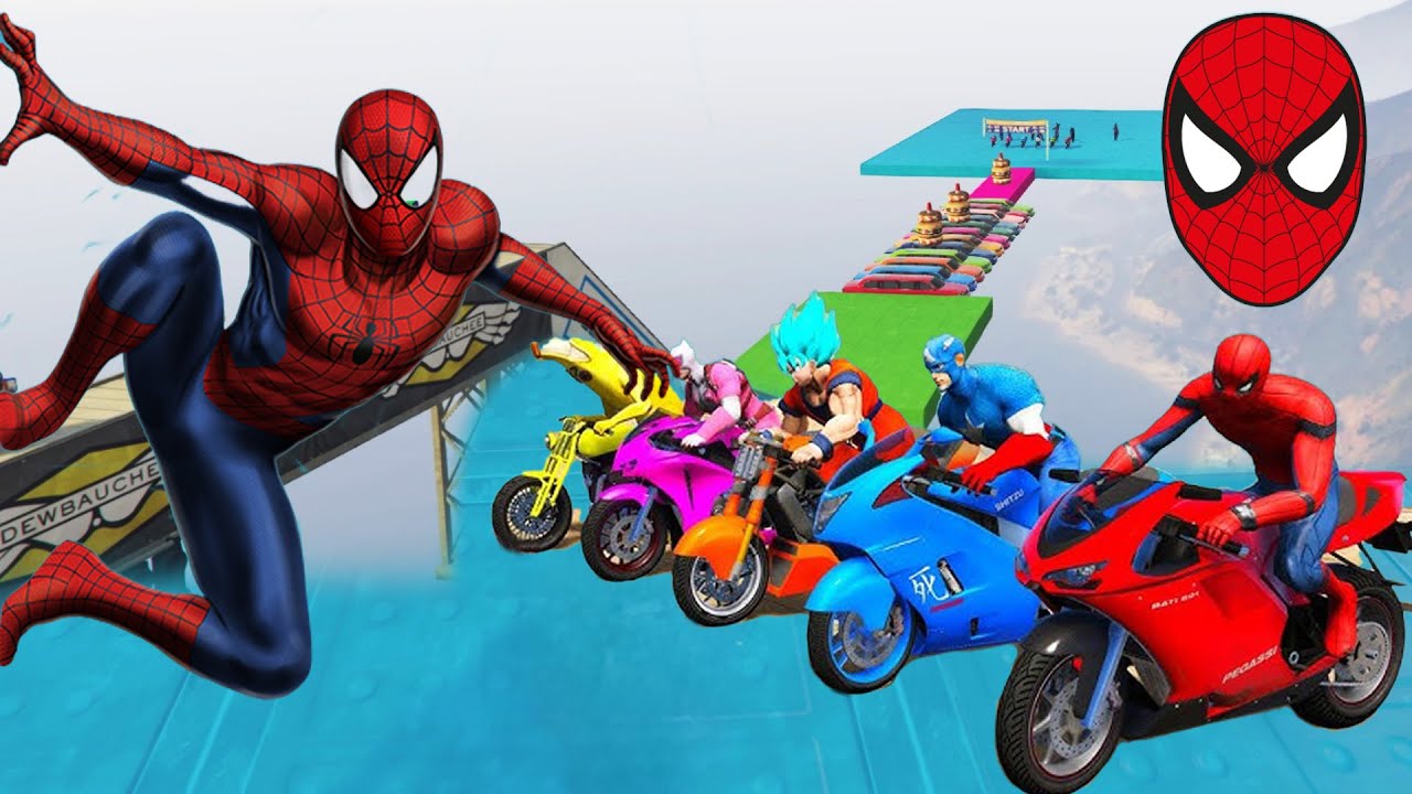 SPIDERMAN CARS Racing Mega Ramp Challenge SUPERHEROES HULK Vs Goku Epic ...
