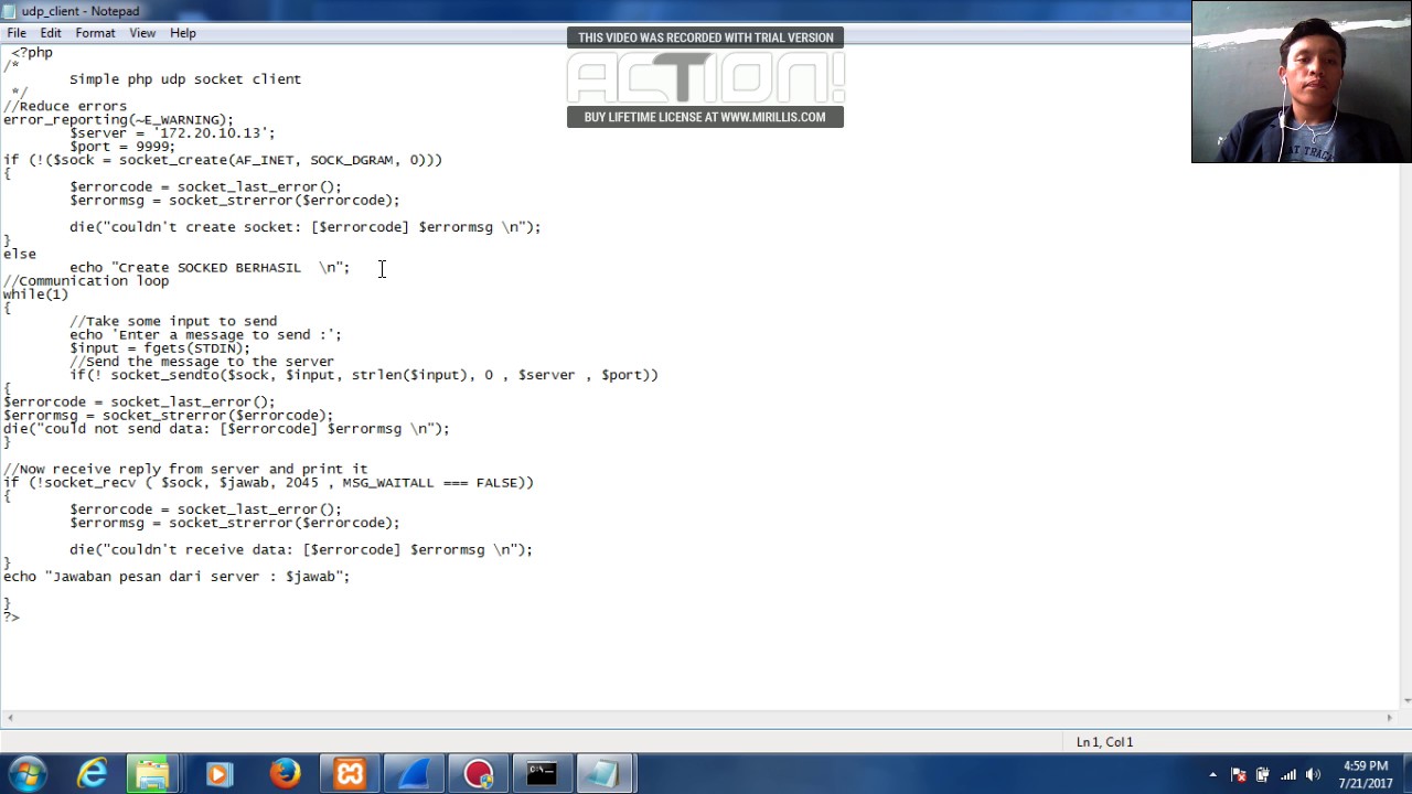 Program UDP socket untuk mengirimkan pesan dari 5 client berbeda ke ...