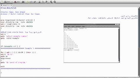 Programming in Tcl/Tk Lesson 7: Control Flow: For loops . (Arabic Version)