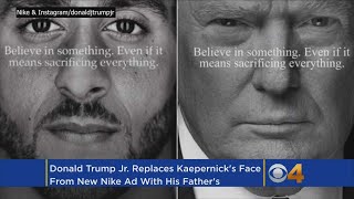 Donald trump jr. has posted a response to nike’s controversial new
ad featuring colin kaepernick. the president’s son shared his own
version of on ins...