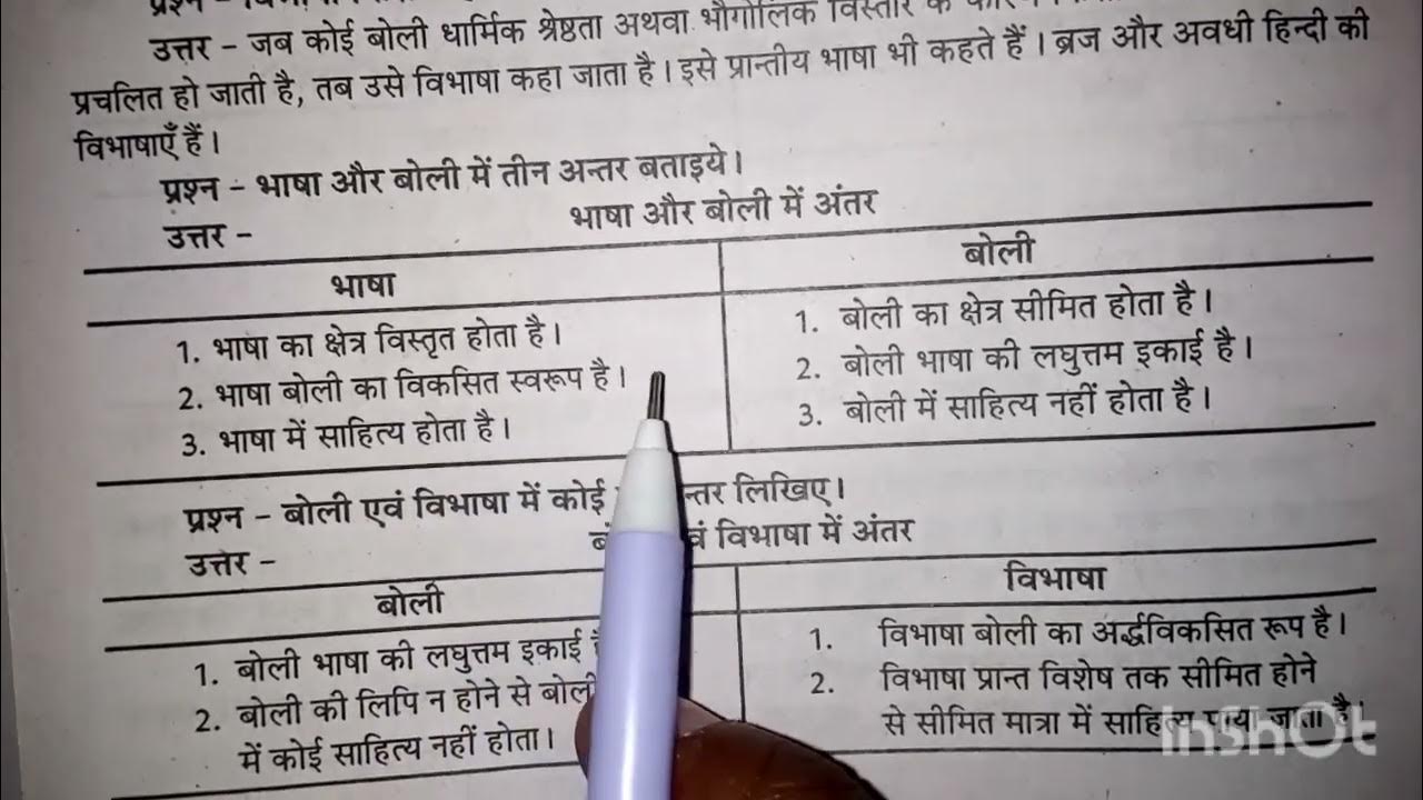 भाषा और बोली में अंतर स्पष्ट कीजिए || bhasha or boli me antar in hindi ...