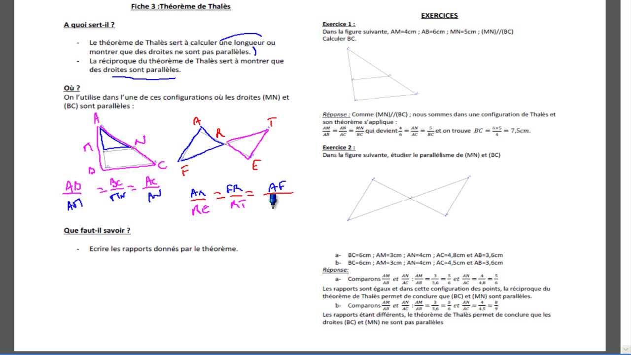 Fiche De Revision Theoreme De Thales
