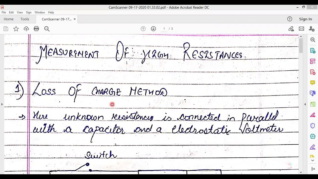 MEASUREMENT OF HIGH RESISTANCES | LOSS OF CHARGE METHOD |