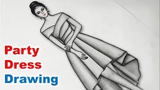 party wear dress sketch Simple Party Dress Drawing Party Wear Dress Drawing