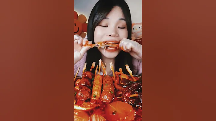 Asmr Mukbang, Food With Plate, Spiciest Enoki Mushrooms, And Noodles Meatballs Spicy Yummy #shorts