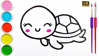 How to draw Cute Turtle drawing for kids | Easy step by step Sea Animals, tortoise drawing