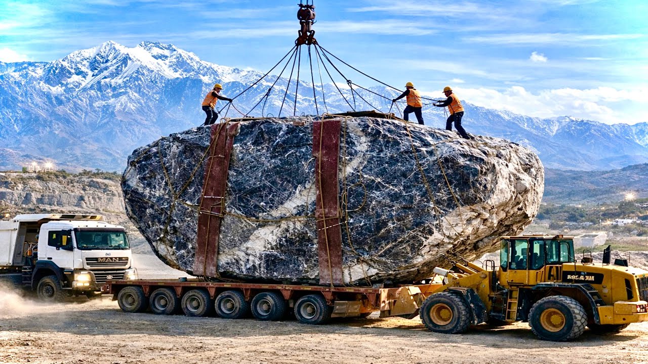 Amazing Mountain Heavy Truck Loading | Huge Stones to Marble Factory Process
