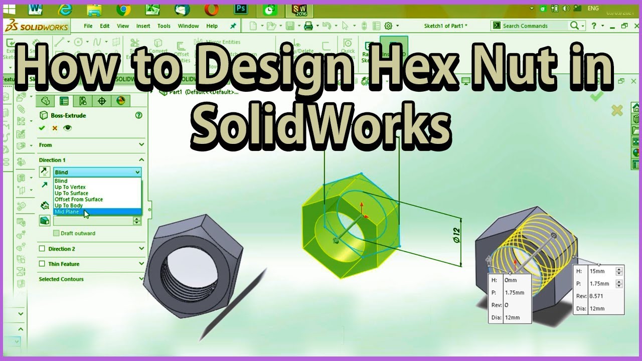 How to design hex nut in SolidWorks For Beginner Students New