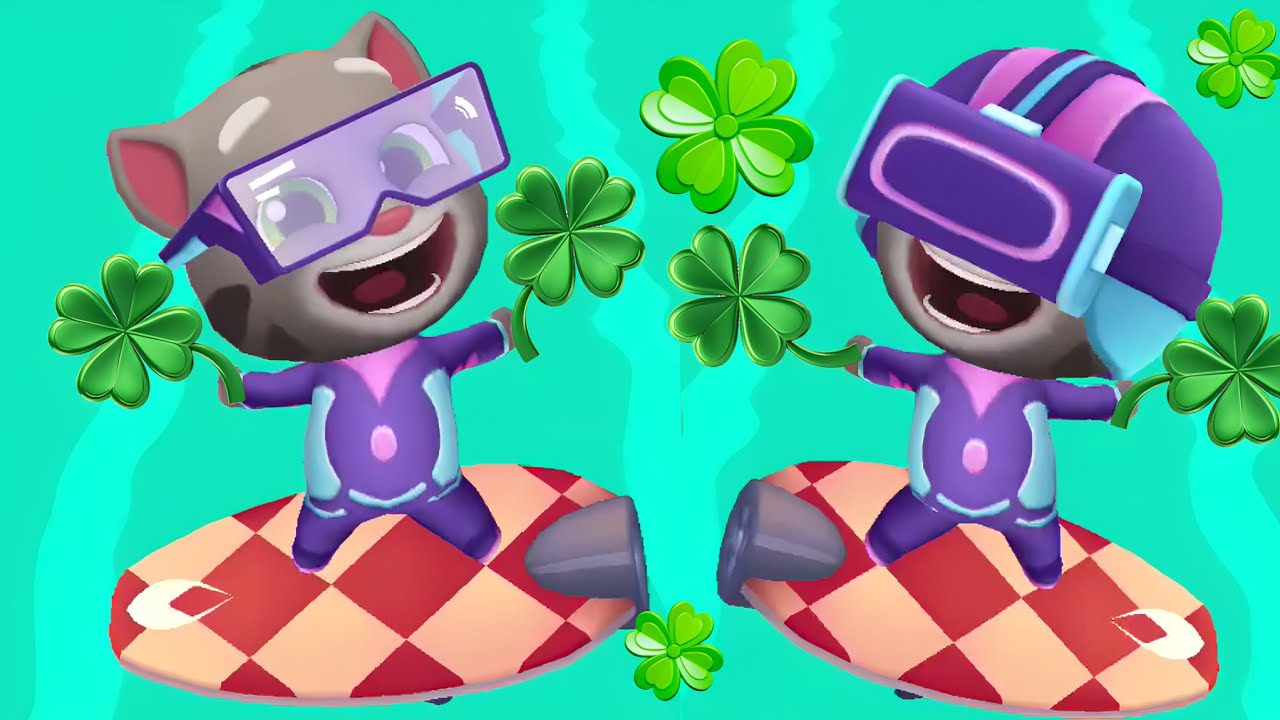 Talking Tom Gold Run St. Patrick's Day race event Gamer Tom vs Roy Raccoon Gameplay Android ios 
