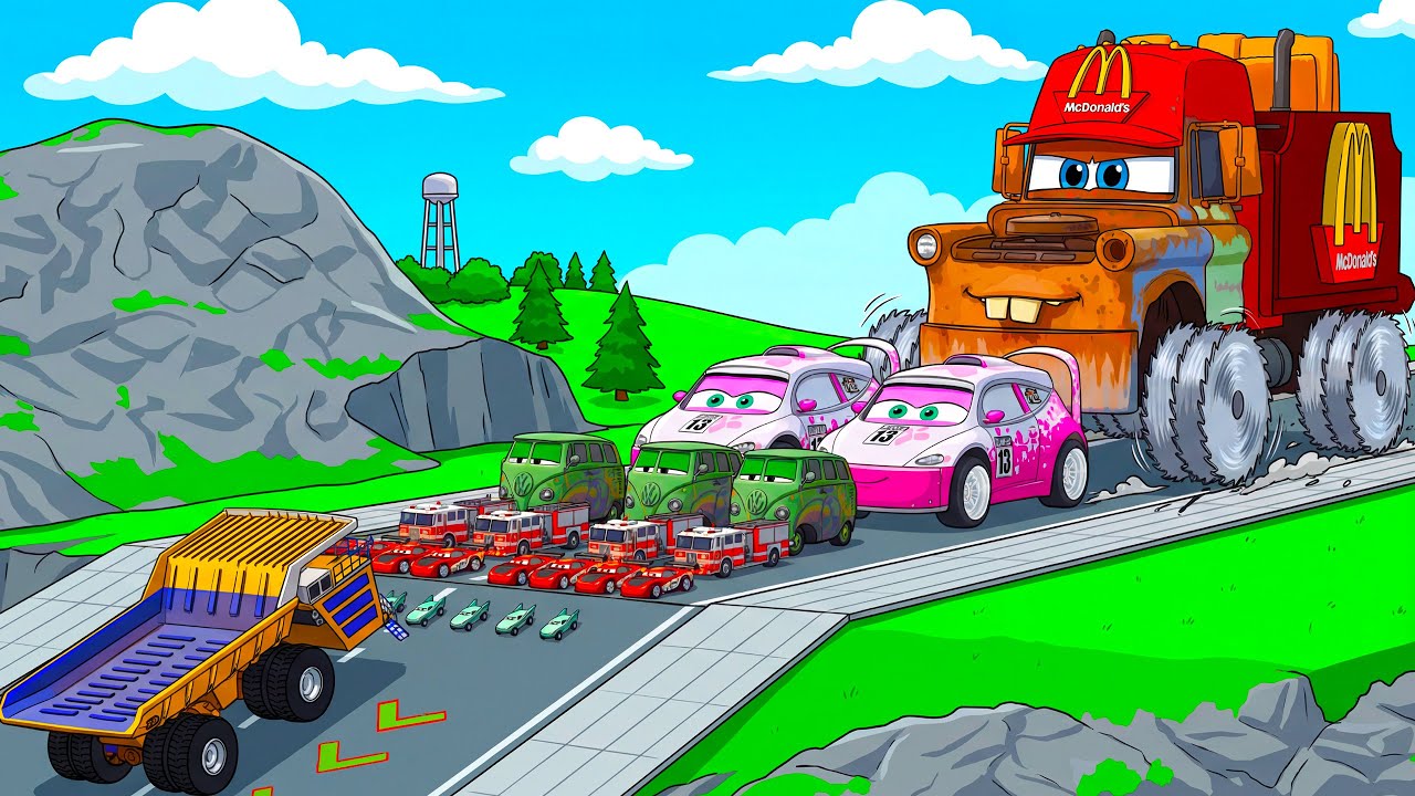 TRANSPORTING PIXAR CARS & FRUITS WITH COLORED & JOHN DEERE vs CLAAS vs TRACTORS - BeamNG.drive