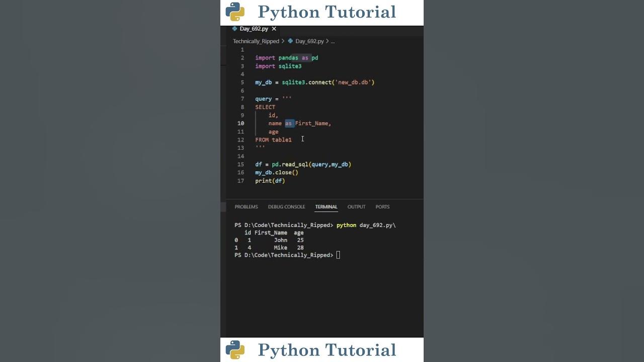 Renaming columns in sqlite query python tutorial youtube