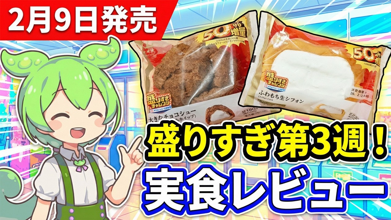【2月9日発売】ローソン盛りすぎチャレンジ第3週！50%増量のチョコシュー＆シフォン実食レビュー