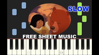 SLOW piano tutorial "FEELS LIKE HOME" from Brother Bear 2, Disney, with free sheet music (pdf)
