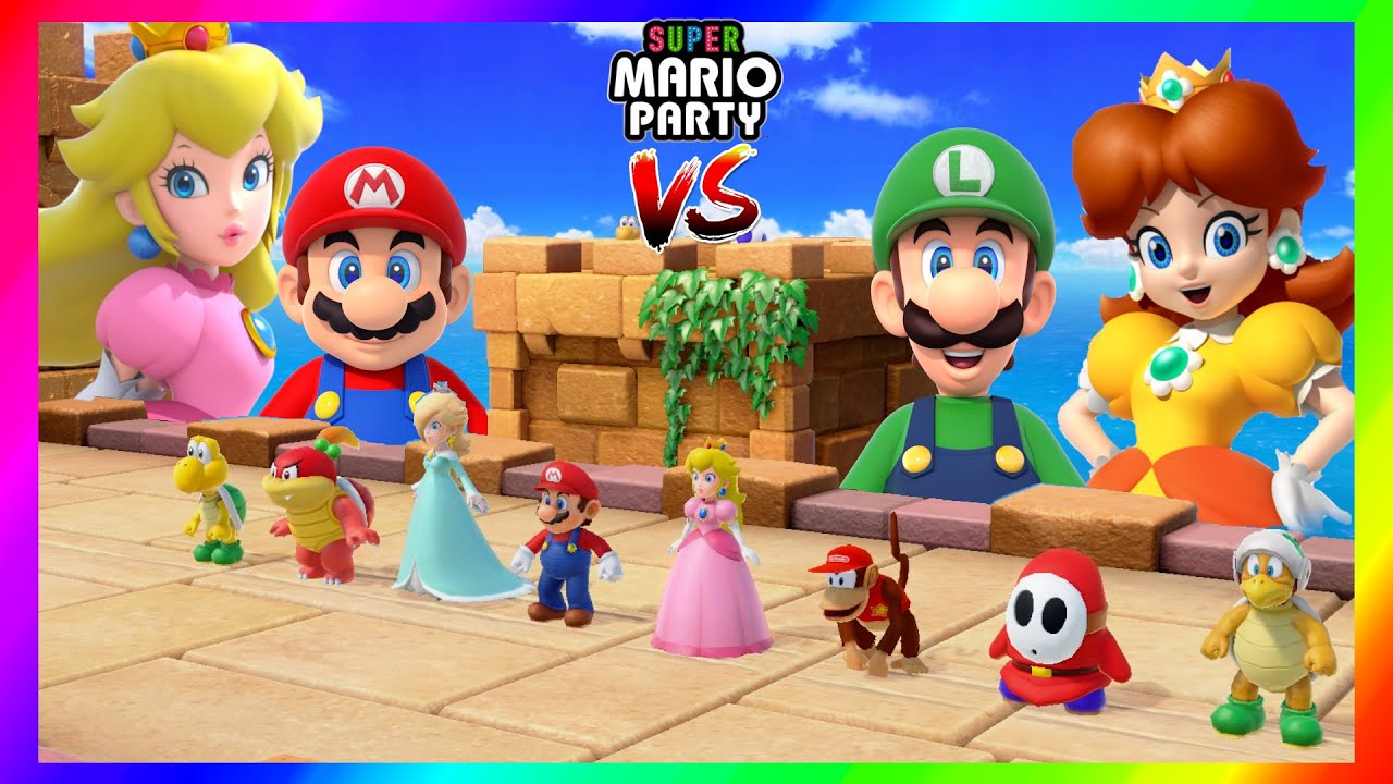 Super Mario Party - All Team Minigames - Mario and Peach vs Luigi and Daisy