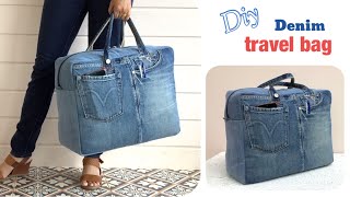 how to sew a denim travel bags from old jeans, old jeans reuse ideas, sewing diy a denim travel bags