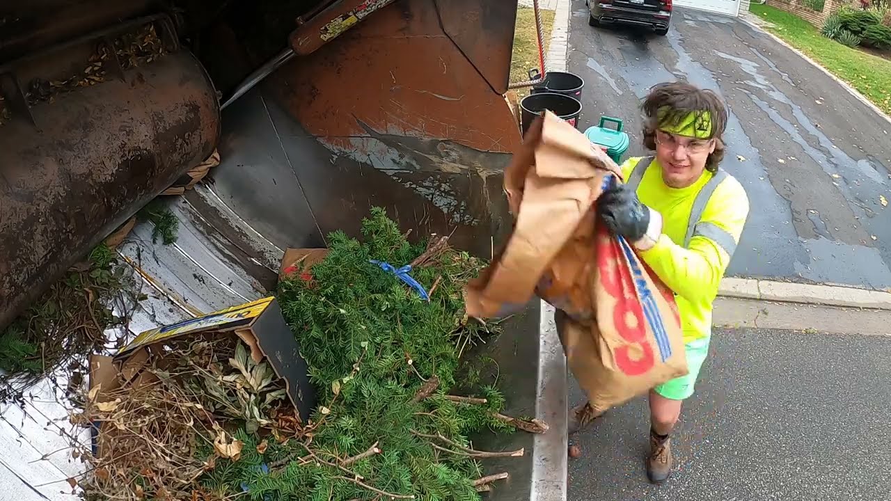 Yard Waste collection 5 - 3rd person POV GoPro hopper