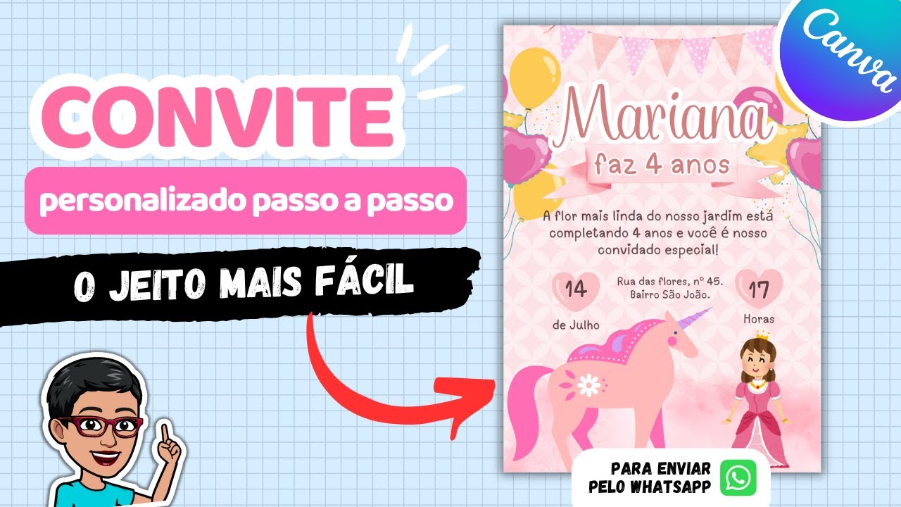 CONVITE DIGITAL INFANTIL no Canva GRÁTIS em 10 Minutos!