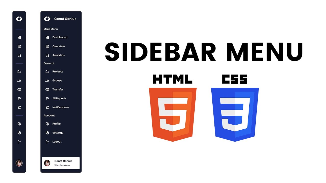 Sidebar Menu in HTML CSS | Side Navigation Menu Bar | Side Navbar - YouTube