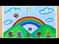 Rainbow scenery drawing with oil pastels