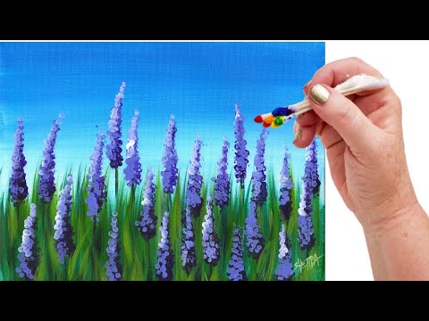 EASY How To Paint  Lavender Flowers with Q-Tips!  Beginner Acrylic step by Step