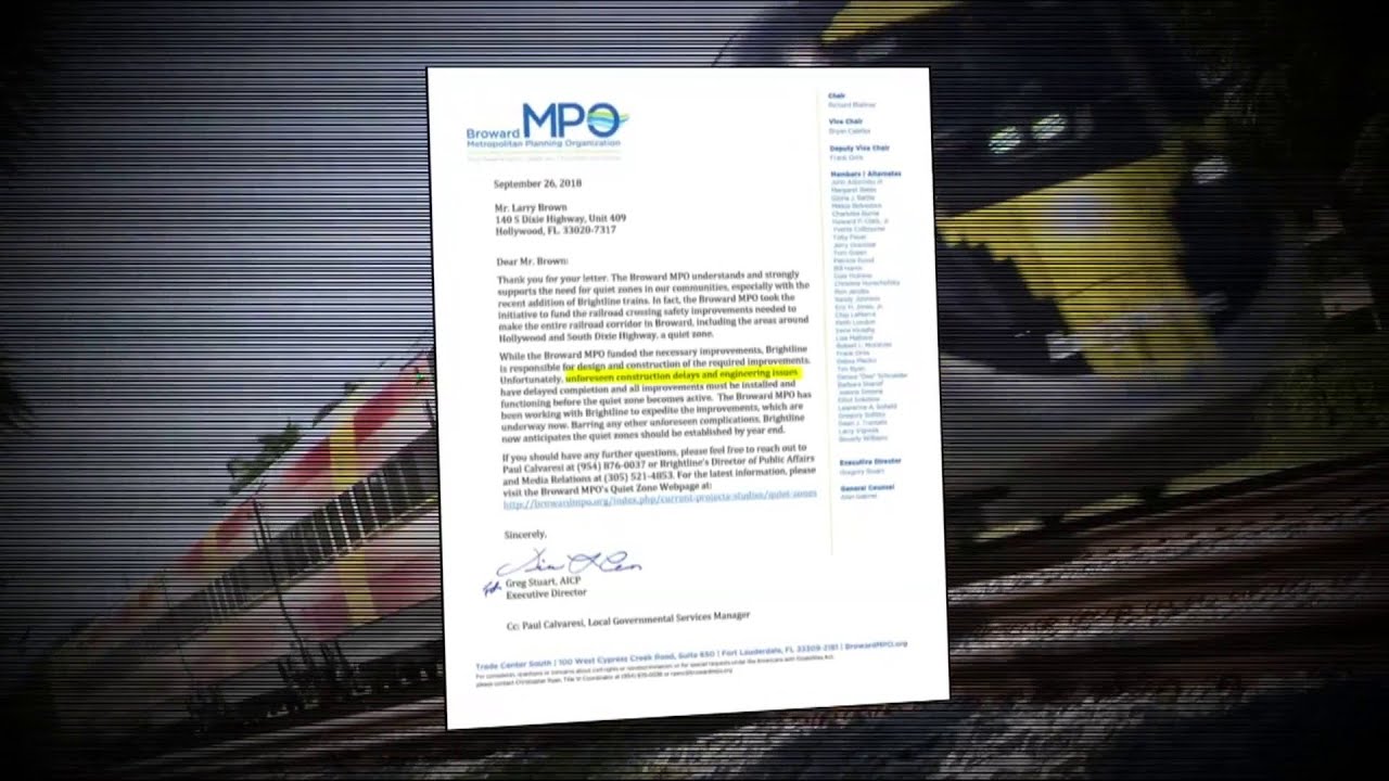 When will latest quiet zones for trains be implemented in South Florida?