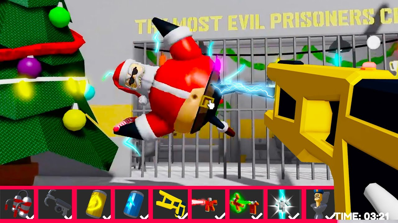 Playing with ITEMS! BARRY SANTA PRISON RUN! [UPGRADE] HARD MODE Roblox #obby