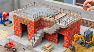 DIY Mini Tractor Builds an Incredible Rooftop Brick House with Stairs | Construction Science Project