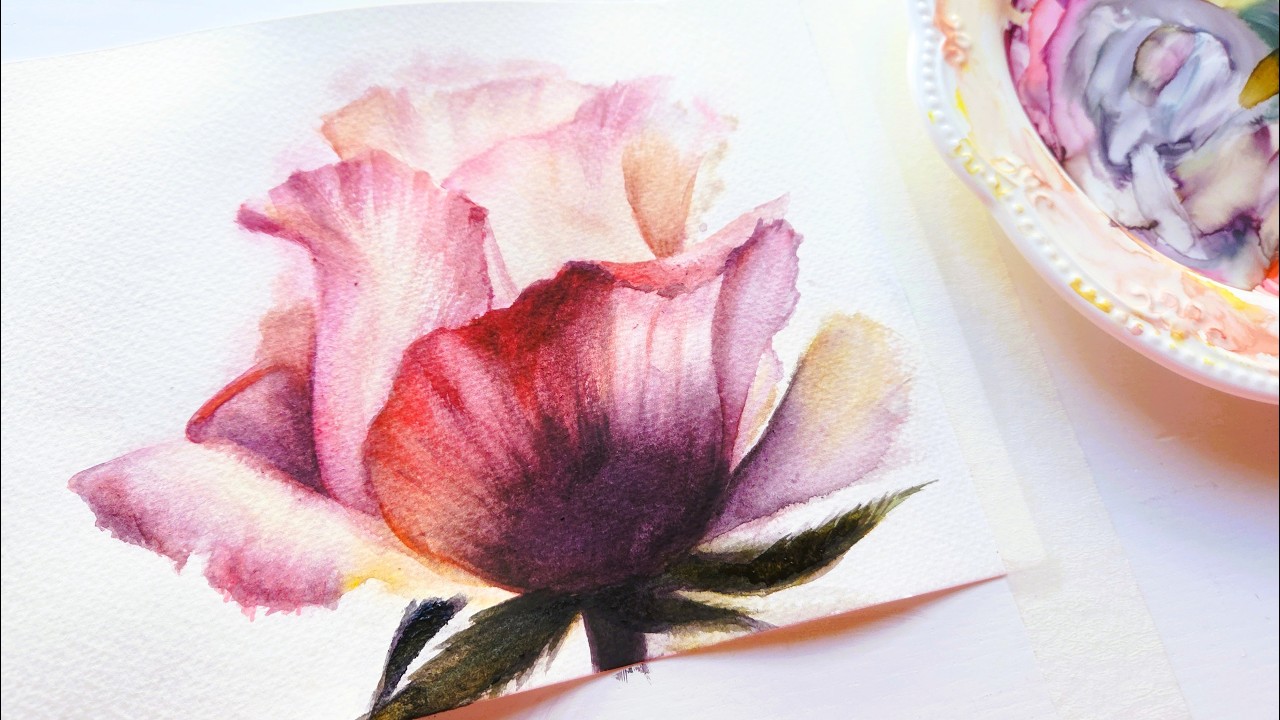 Watch this Watercolor Rose bloom with the Chaotic technique and Flat brush strokes