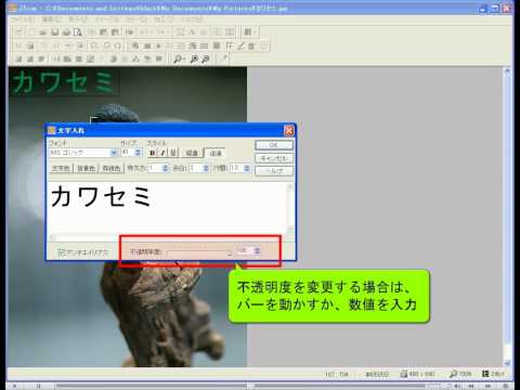 文字の不透明度を変更する　フォトレタッチソフト JTrim