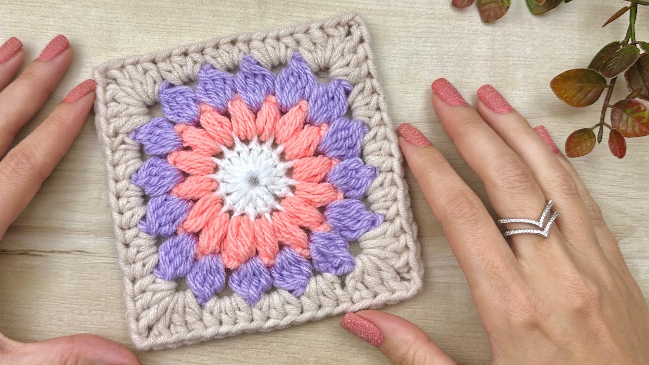 Square de croche floral facil e lindo/ Granny square for beginners