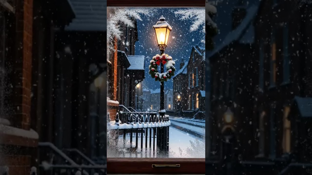 Cozy Victorian Christmas Snowfall ❄️ Window View Ambiance  4K Heavy Snow & Gas Lamp Loop 