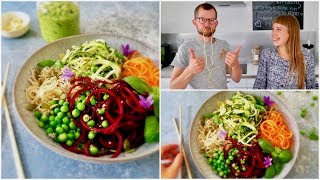 Who’s in the mood for pasta? today i will show you how to create
carrot, beetroot and zucchini noodles with a spiralizer. this rainbow
noodle salad pest...