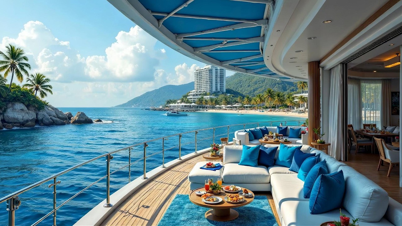 Bossa Nova Jazz in Peaceful Spring for Focus | Relaxing Jazz & Ocean Wave Sounds by the Sea