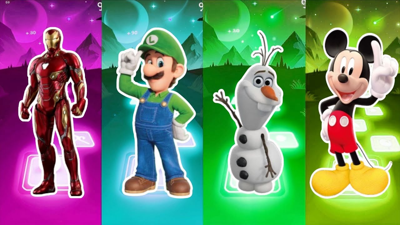 Iron Man & Mario vs Olaf & Mickey  Tiles Hop Challenge 