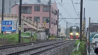 『雨が降る中元気に走る2230系，元1703F』名鉄2233F一部特別車特急内海行き，知多半田駅到着