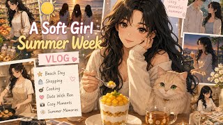 A Soft Girl Summer Week 🌸 | Beach Day, Shopping, Cooking, Date & Cozy Memories | Anime ASMR Vlog screenshot 2