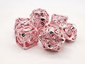 Old School 7 Piece DnD RPG Metal Dice Set: Hollow All Seeing Eye Dice - Silver w/ Red