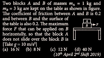 Two blocks A and B of masses mA = 1kg and mB = 3 kg are kept on the table LM DTS 10 Q9