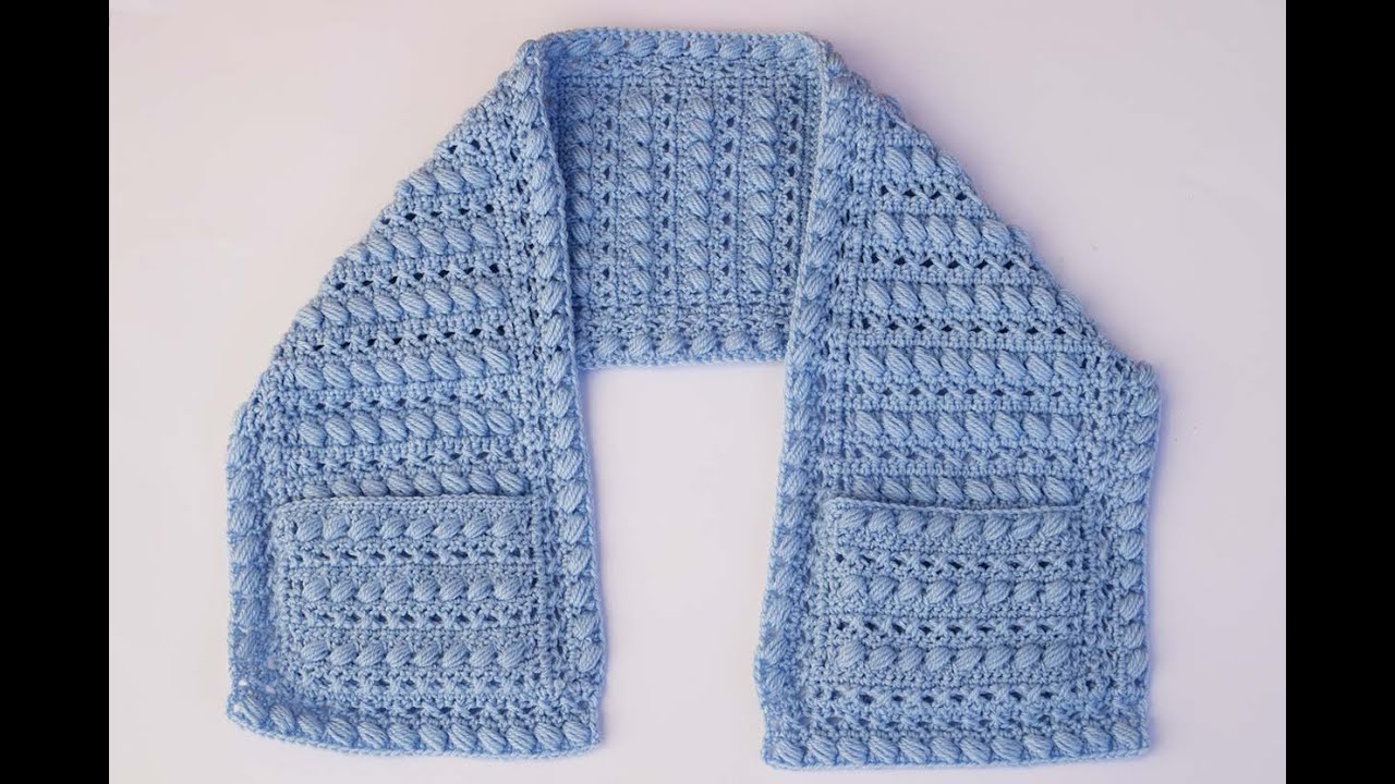 bufanda a crochet con bolsillos