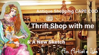 Thrift shopping on Cape Cod | Antique Store Visit New England | Seaside Walk | Drawing lady with fox