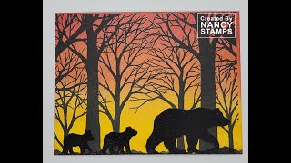 Background Trees & Mama bear by Blue Knight Rubber Stamps