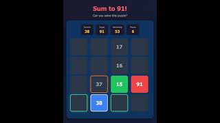 Fun Sum to 91! #riddle #game #games #puzzle #funny #puzzlegame #gridgame #braingames #brainteaser