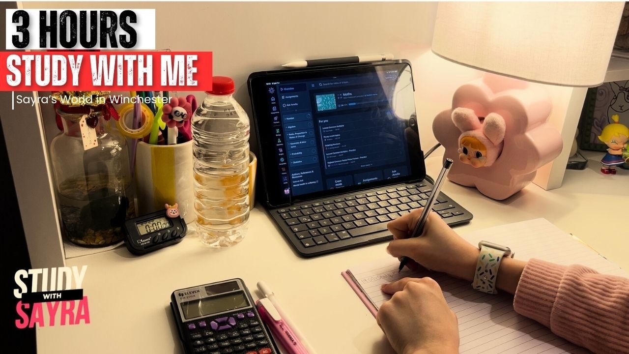 3 HOUR STUDY WITH ME | Background noise, 10-min break, No Music