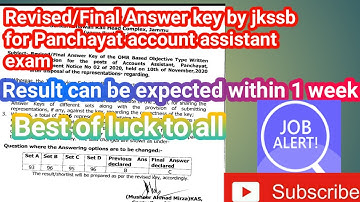 Final/Revised answer key by jkssb... Result can be expected within 1 week