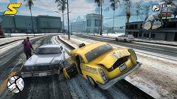 GTA SA Winter Crash Testing - Realistic Vehicle Deformation Mod Ep.6