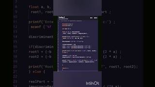 Full Find Roots of quadratic equation in C. #coding #code#shorts #cpp #cprogramming #python #coder #js #c Update