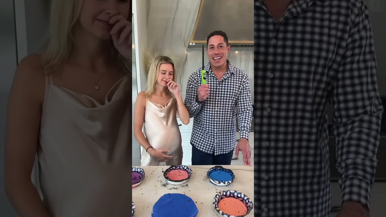 Batalla de rosas, revelación épica #humordematrimonio #genderreveal #humordepareja